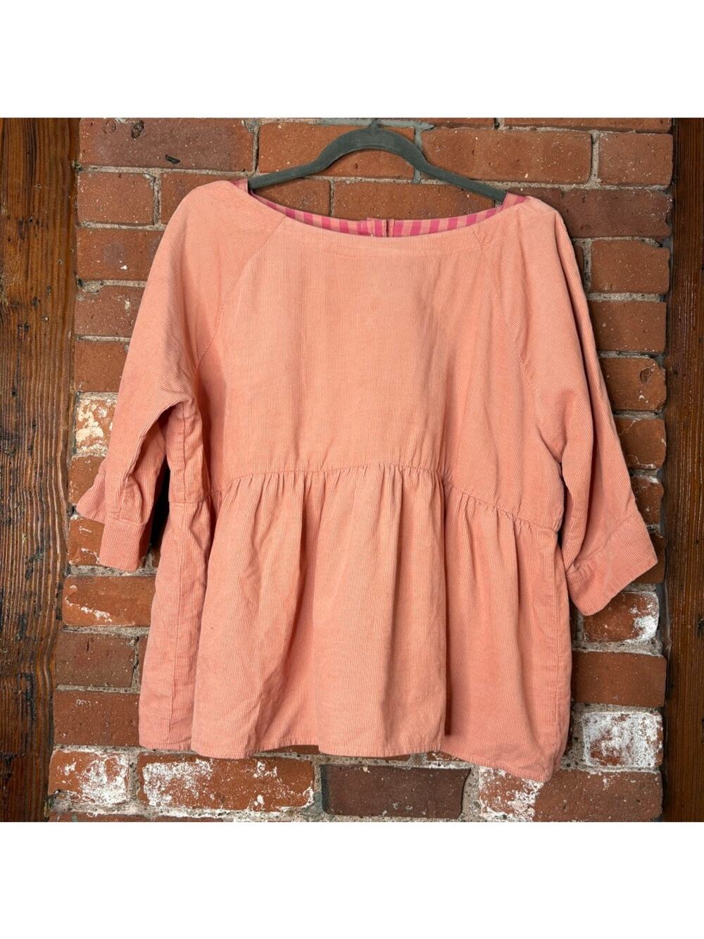 Anthropologie Maeve Maria Babydoll Blouse in Pink Corduroy Button Back Sz M